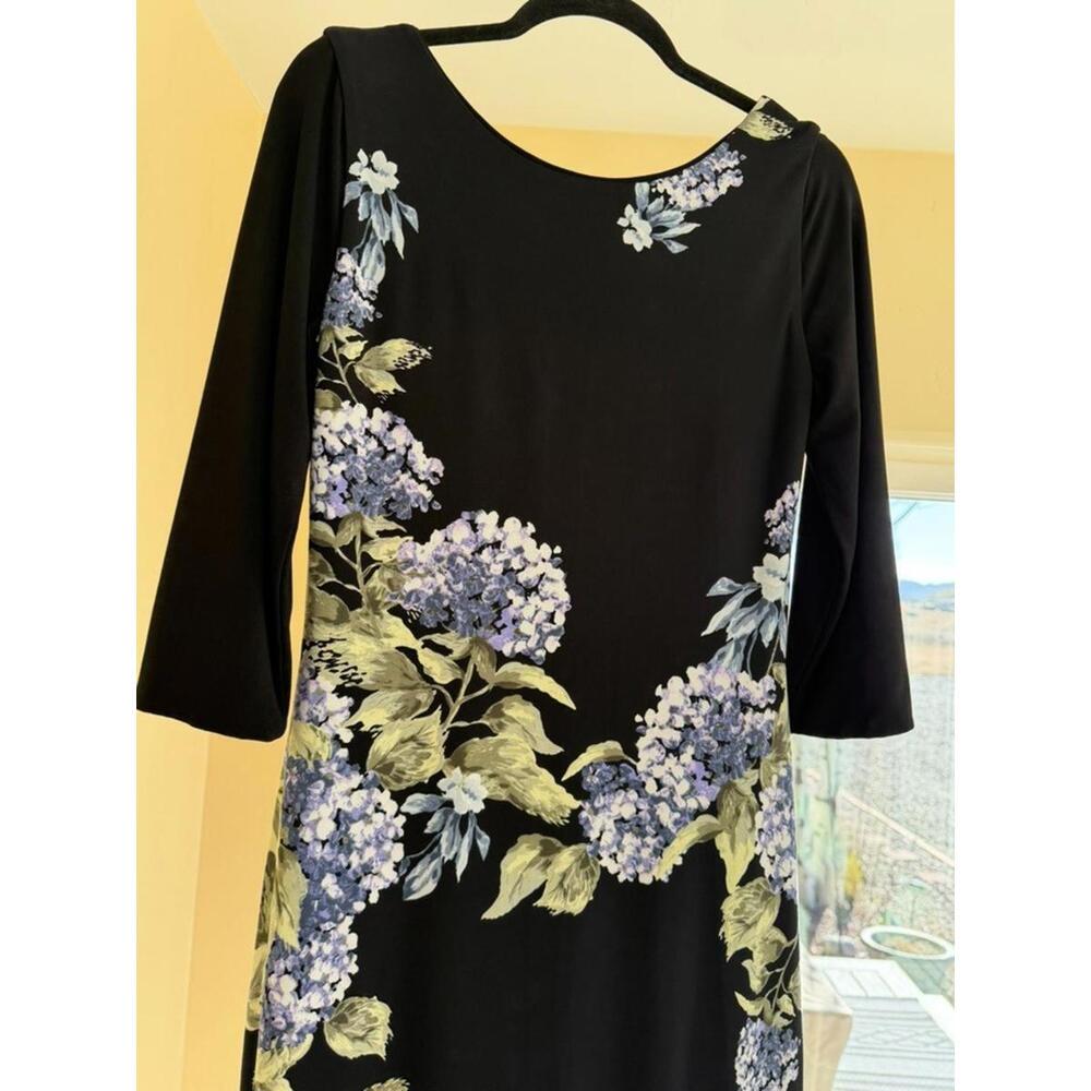 WHBM Small 3/4 Long Sleeve Floral Stretch Black Periwinkle